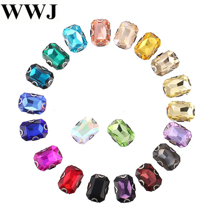 

All Colors 8x10,10x14,13x18MM Rectangle Fancy Stone with Metal D Claw Setting Sewing Glass Crystal Jewelry Beads