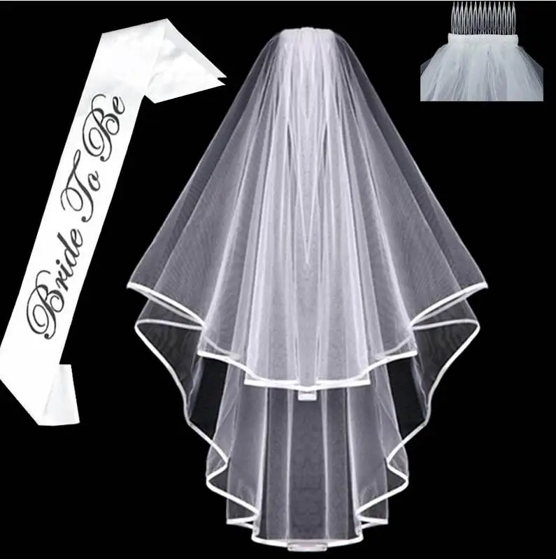 

White short Bridal Wedding Veil Bride To Be Sash Bachelorette hen Party Bridal Shower marriage gift Decoration hair Accessories