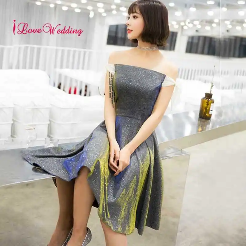 

New Fashion 2019 Strapless Cocktail Dresses Elegant Dress A Line Knee Length Sequin Fabric Short Party Gown