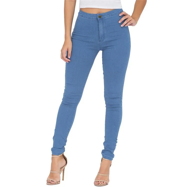 Горячая распродажа весна карандаш узкие джинсы женщина мода высокой талией джинсы растянуть карандаш женские брюки джинсы леди брюки высокое качество