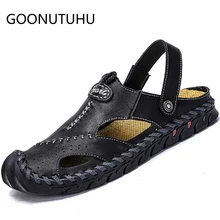 Новые летние мужские сандалии повседневная обувь из натуральной кожи для мужчин большой размер 38-48 пляжные сандалии мужские уличные сандалии для мужчин Тапочки