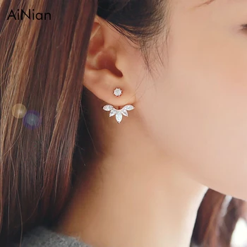 

AiNian Korean Gold and Silver Plated Leave Crystal Stud Earrings Fashion Statement Jewelry Earrings for Women