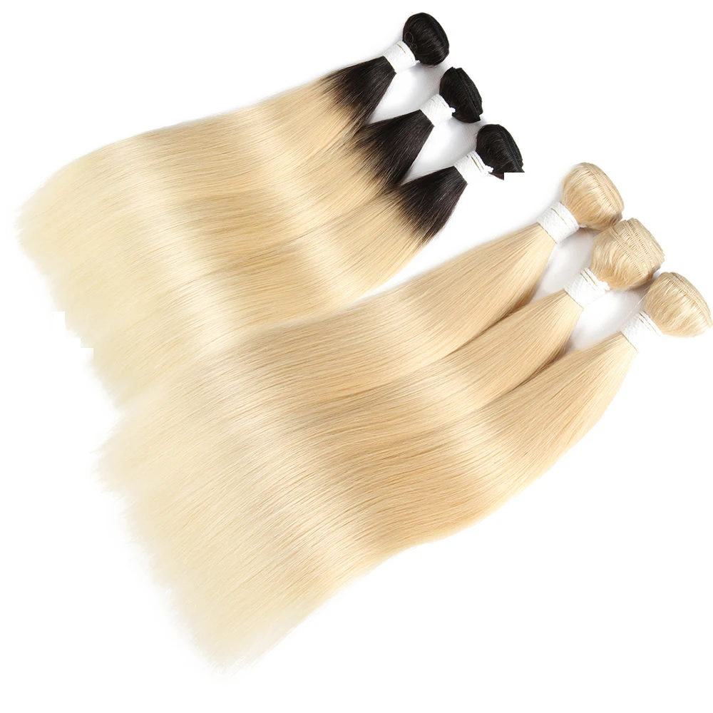 Brazilian Hair Weave Bundles EUPHORIA Ombre Black Blonde 613# Color Remy Straight Human Hair Bundles Weft Extensions 1/3 Pieces