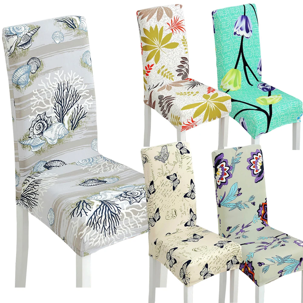 

1 Pc Spandex Elastic Vintage Butterfly Beautiful Flowers Pattern Chair Covers Dustproof Stretch Modern Dining Party Seat Cover