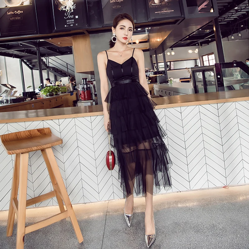 

Sexy Nightclub Spaghetti Strap Dress Female Summer New Retro Hepburn 2019 Fresh Mesh Ladies Party Dress Victorian Bustle Dress