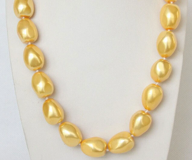 

Miss charm Jew18699 20X16mm Baroque Golden Faceted sea shell pearls necklace