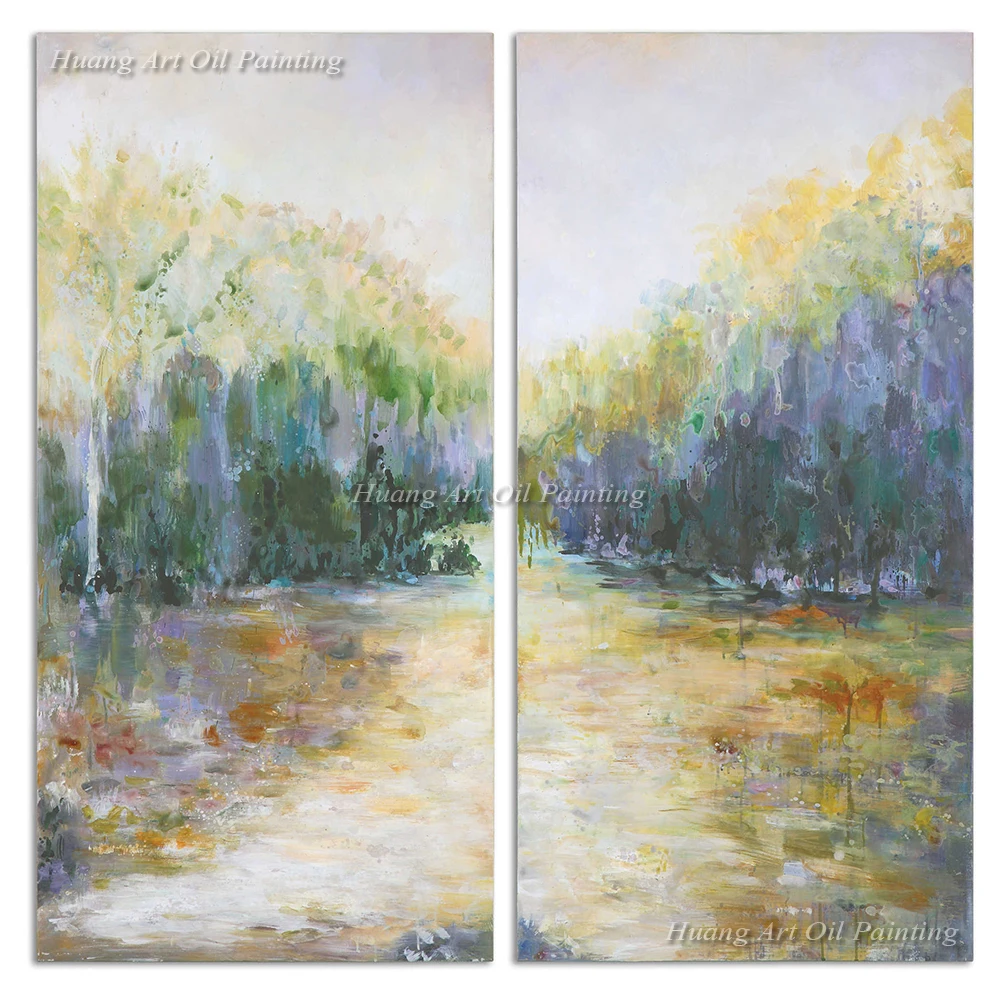 

Handpainted Oil Painting On Canvas 2PCS Impression Landscape Home Wall Decor Road Scenery For Room Decor Artwork Paintings