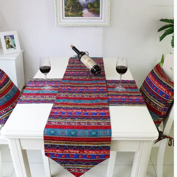 

Hot Sale Folk Style Creative Blue Red Crochet Table Runner Cotton Linen Table Clothes For Wedding Home Luxury Decoration