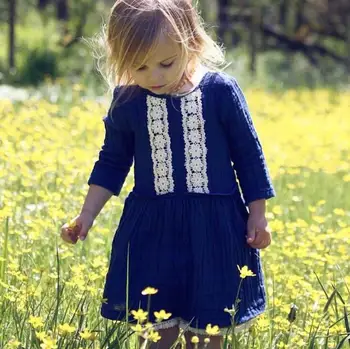 

Girls 2018ins explosion models lace European and American ladies lace dress simple cotton and linen princess dress