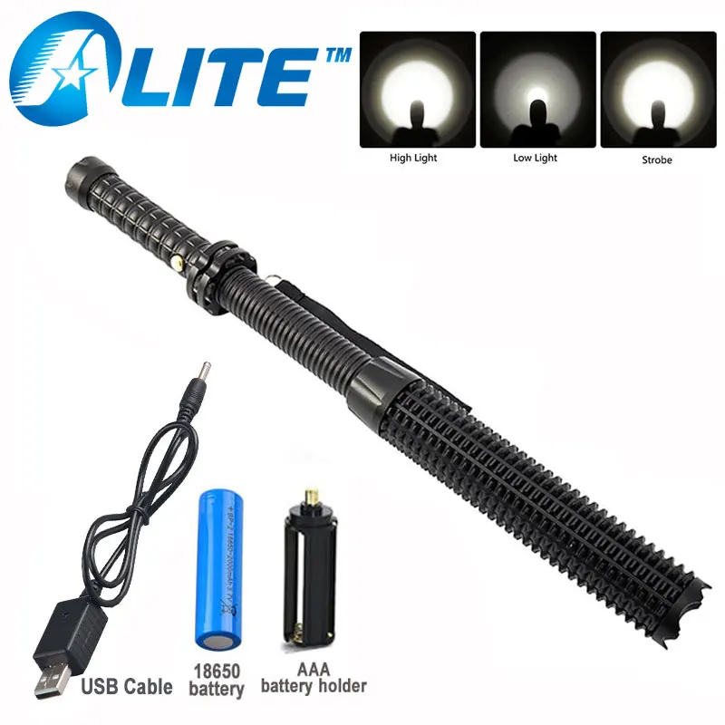 

TMWT Self-defense Extensible Torch Light 10W XML T6 or 5W Q5 led Police Telescopic Baton Flashlight with 18650 Battery