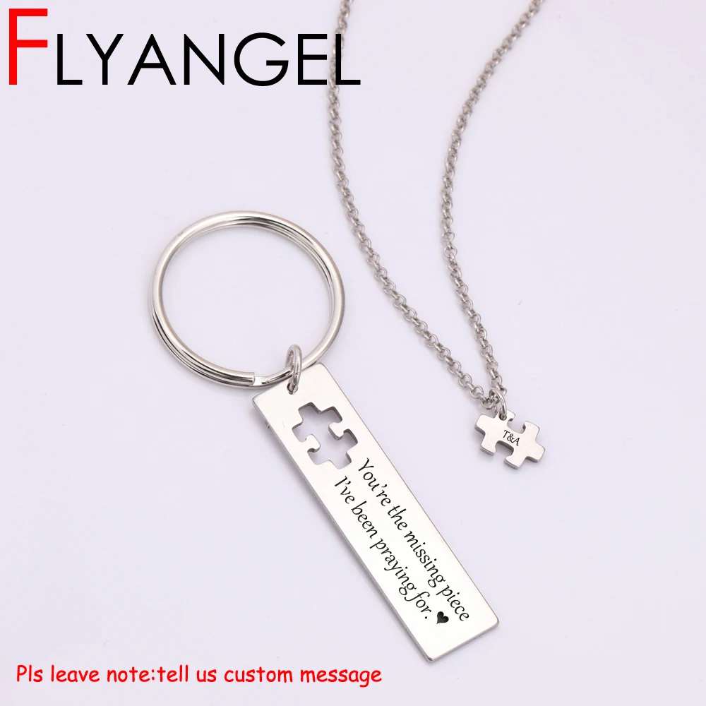 Flyangel Fashion Necklace Keychain Jewelry 1 Set Custom Name Initial Puzzle Necklace Jewelry