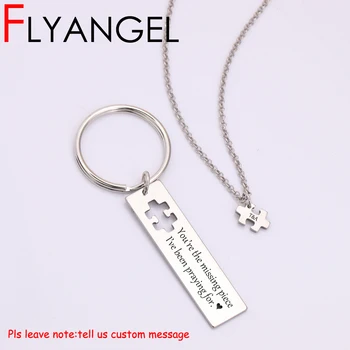 

FLYANGEL Fashion Necklace Keychain Jewelry 1 Set Custom Name Initial Puzzle Necklace Jewelry Accessories Lover Couples Gifts