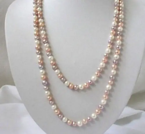 

FREE SHIPPING>>>@@ > QW637 Long 36" 7-8mm Genuine Natural Multi-Color Akoya Cultured Pearl Necklace^^^@^Noble style Natural Fine