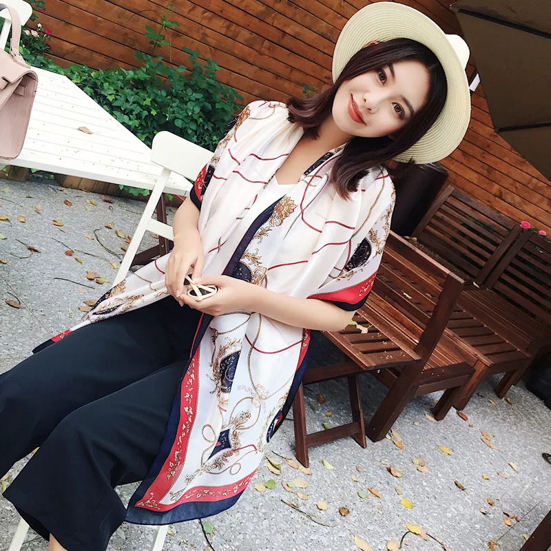 

Women's imitation silk scarf beach shawl spring summer autumn scarf plaid size beach shawl scarf for women