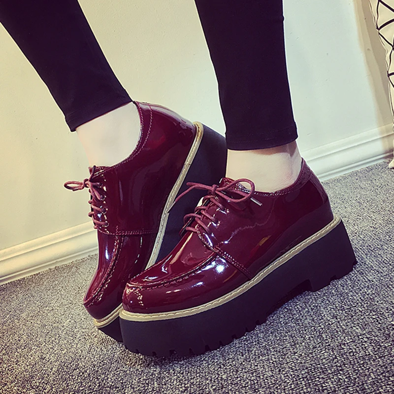 

Oxford Shoes For Women 2018 Casual Sapato Feminino Patent Leather Platform Flats Round Toe Flat Shoes Woman Comfortable Creepers
