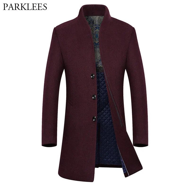 

Brand Wine Red Long Trench Coat Men 2018 Winter New Men's Cashmere Pea Coat Slim Fit Wool &Blends Coat Overcoat Manteau Homme