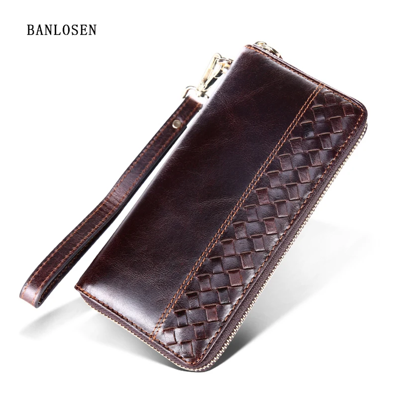 Genuine Leather Men Clutch Men Long Purse Zipper Wallet Phone Case Purse Credit Card Holders ...