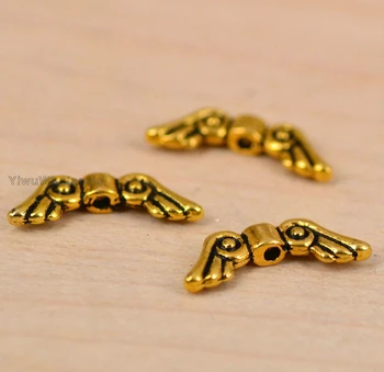 

200pcs Fashion Vintage Gold Alloy Angel Wing Snitch Charms Spacer Beads Fit Bracelets DIY Jewelry Findings Free 16*6mm Z1990