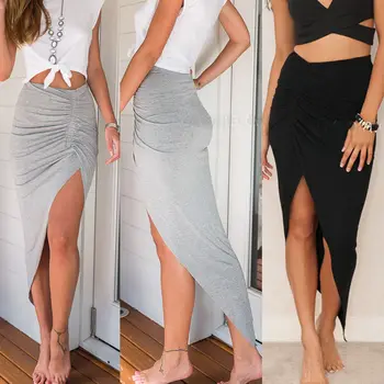 

Skirts 2016 New Fashion Womens Ladies Ruched Side Split Slim Skinny Slit Maxi Long Pencil Skirt New Arriving Wholesale Size 6-16