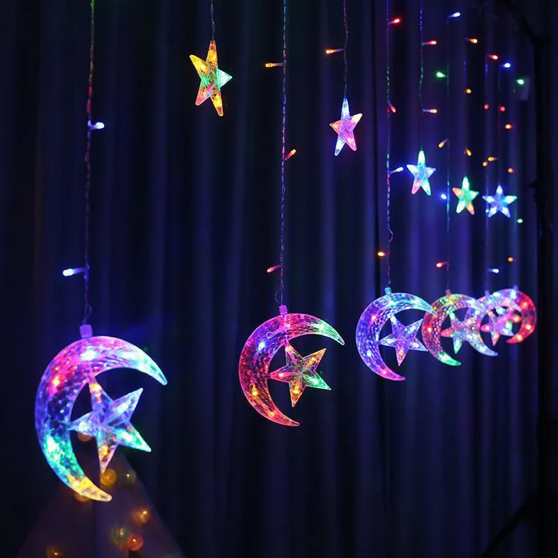 Светодиодный Рождественский Декор для дома со звездами и луной, светодиодный светильник, гирлянда для занавесок, гирлянда, новогодние вечерние украшения - Цвет: color