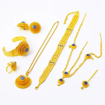 Alternative view of Ethlyn Luxury Ethiopian Eritrean Traditional Jewelry Choker Sets Gold Color Stone Wedding Jewelry Sets Women S097