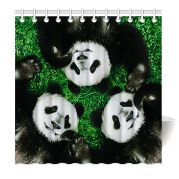 

HommomH Shower Curtain Weights Resistant Waterproof Fabric With Hooks Bathroom Cute Panda Brothers Meadow Forest Green