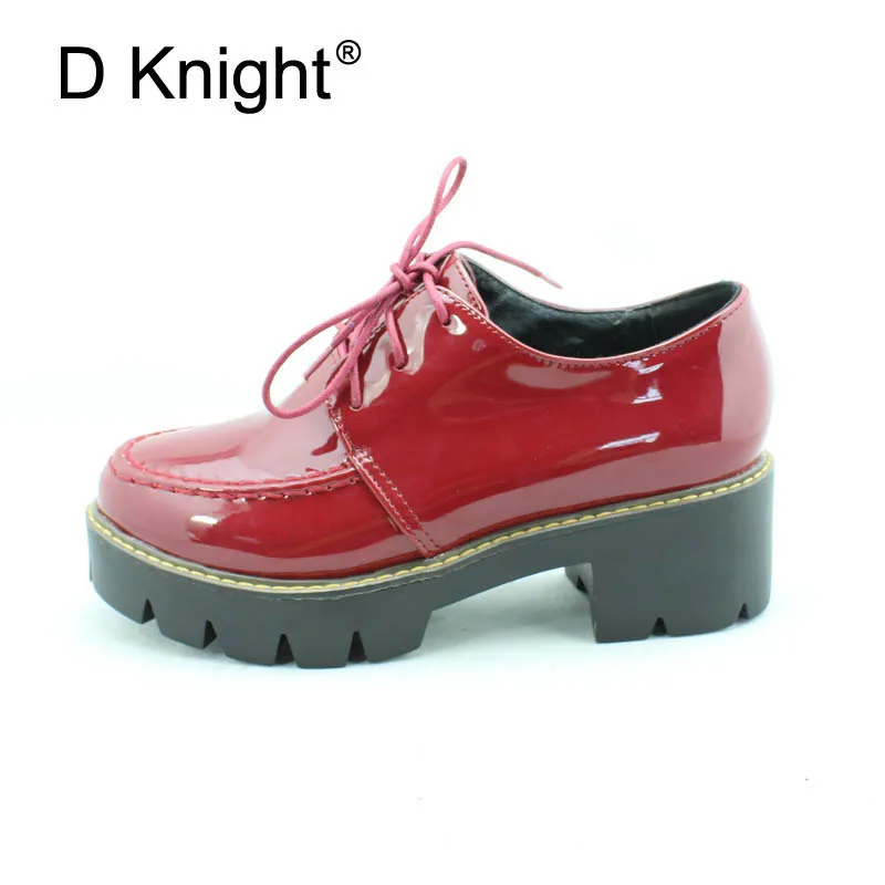 D Knight Patent Leather Platform Oxfords Shoes Woman High Square Heels Pumps Shoes Fashion Office Casual Oxford Shoes For Women (3)