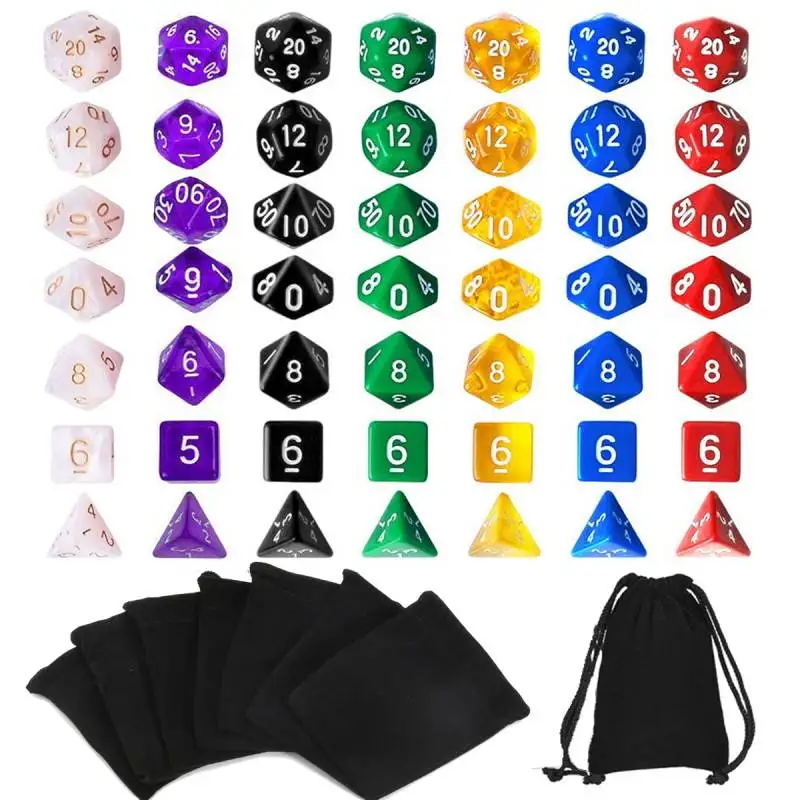 

7 Set 49 Pcs Funny Assorted Colors Polyhedral Number Dice 7 Style D4 D6 D8 2D10 D12 D20 for Dungeons Dragons Board Games