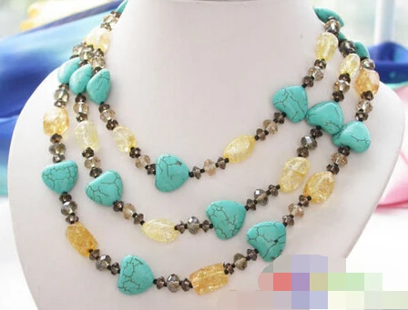 

872 nature heart turquoise citrine faceted necklace