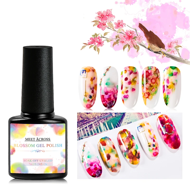 

MEET ACROSS Blooming Nail Gel Set White Clear Soak Off Nail Art Varnish Manicure Flower Hybird Gel Lacquer Nail Art DIY Design