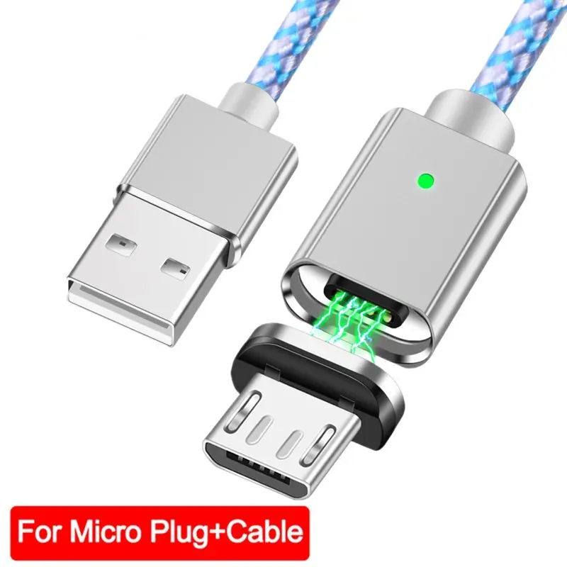 Магнитный usb-кабель Olaf Micro usb type-C, магнитный кабель для телефона, светодиодный кабель для быстрой зарядки, кабель USB C для зарядки Xiaomi iPhone - Цвет: Silver Micro Cable