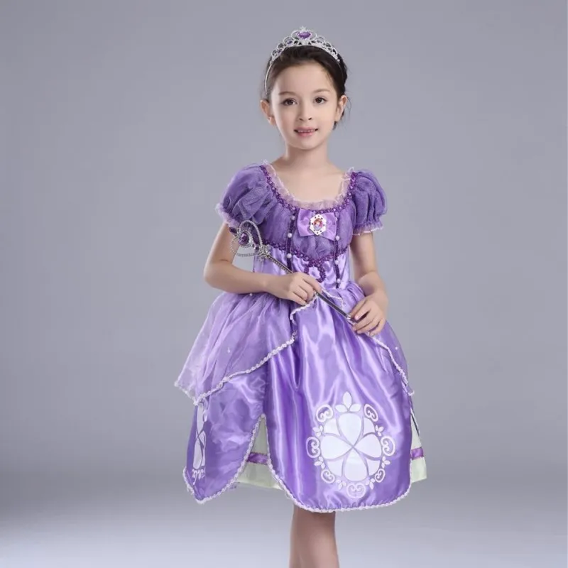 Платье принцессы Софии для девочек; Детский карнавальный костюм на Хэллоуин и Рождество; праздничное платье на день рождения; детская одежда