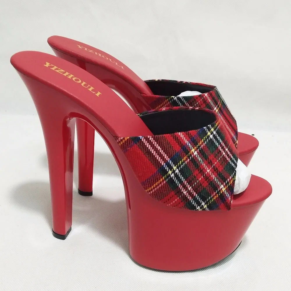 7 inch women's sexy high-heeled sandals, open toe canvas vamp model banquet dance show, dance shoe