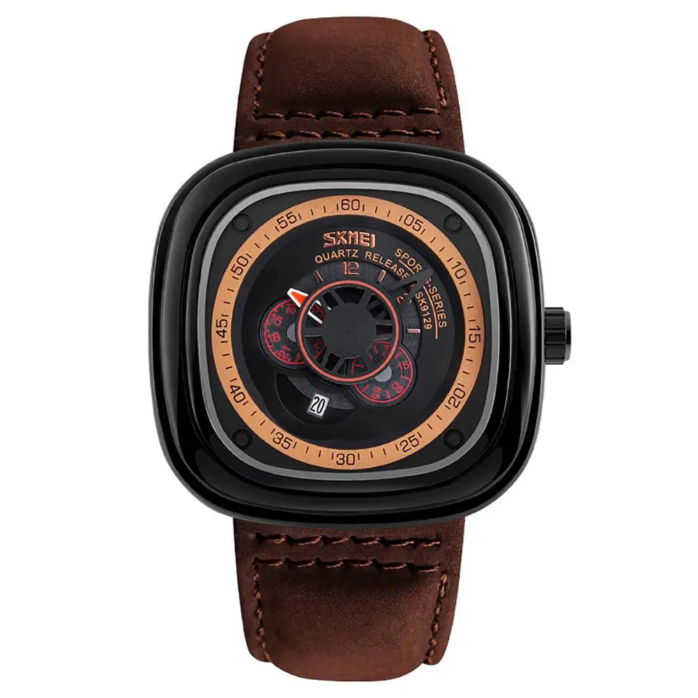 

Men Creative Genuine Leather Square Dial Waterproof Business Quartz Wrist Watch