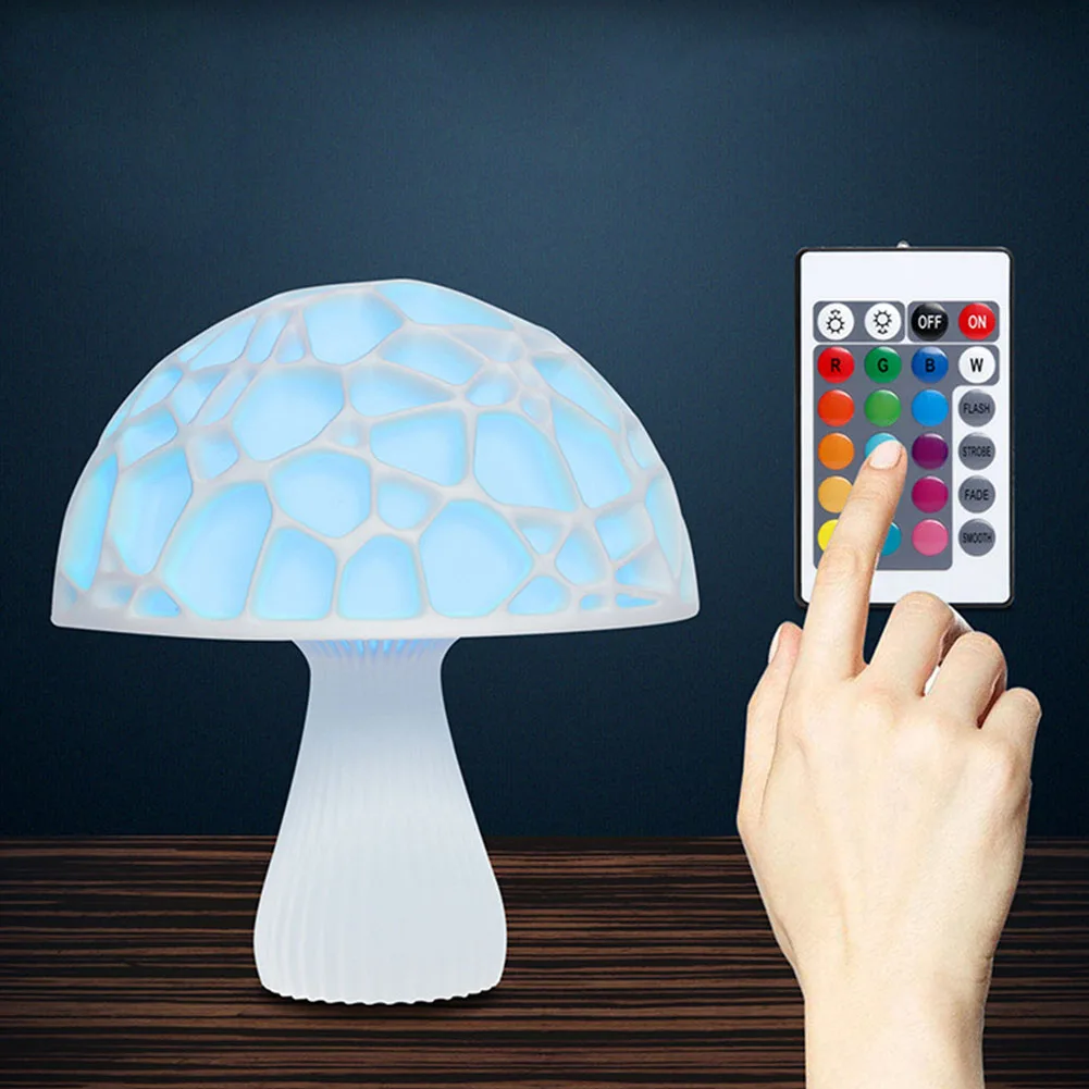 

Bedroom Dimmable Home Decor Cute Mushroom Practical Remote Control 3D Printing Gift USB Rechargeable Night Light Indoor Children