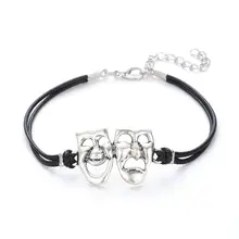 

New Men Leather Bracelet Jewelry Silver Mask Trendy Jewelry Rope Chain Couple Bracelet Homme Charm Bracelet Friendship Men Gift