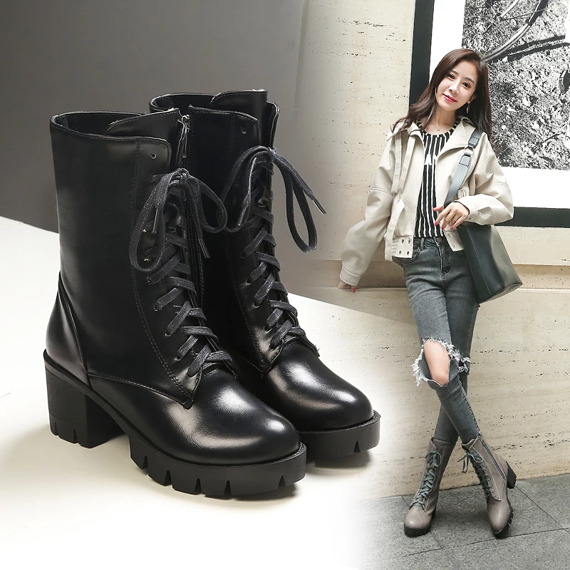 RQFF Brand Ankle Boots Women With Box Big size34-43 Fur Shoes Woman Winter Leather Plush High Heel Boot Female Ladies Black Shoe (1)
