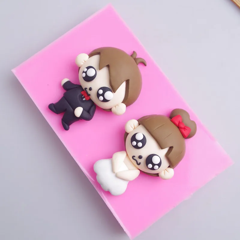 

Q-710 Free shipping Cute couple doll cake decoration silicone mold chocolate mold soap mold
