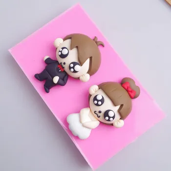 

Q-710 Free shipping Cute couple doll cake decoration silicone mold chocolate mold soap mold