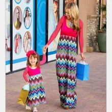 ZOGAA 2019 Spring Long Sleeve Family Matching Clothes Stitched Geometric Wave Mother Daughter Dresses Print Family Look