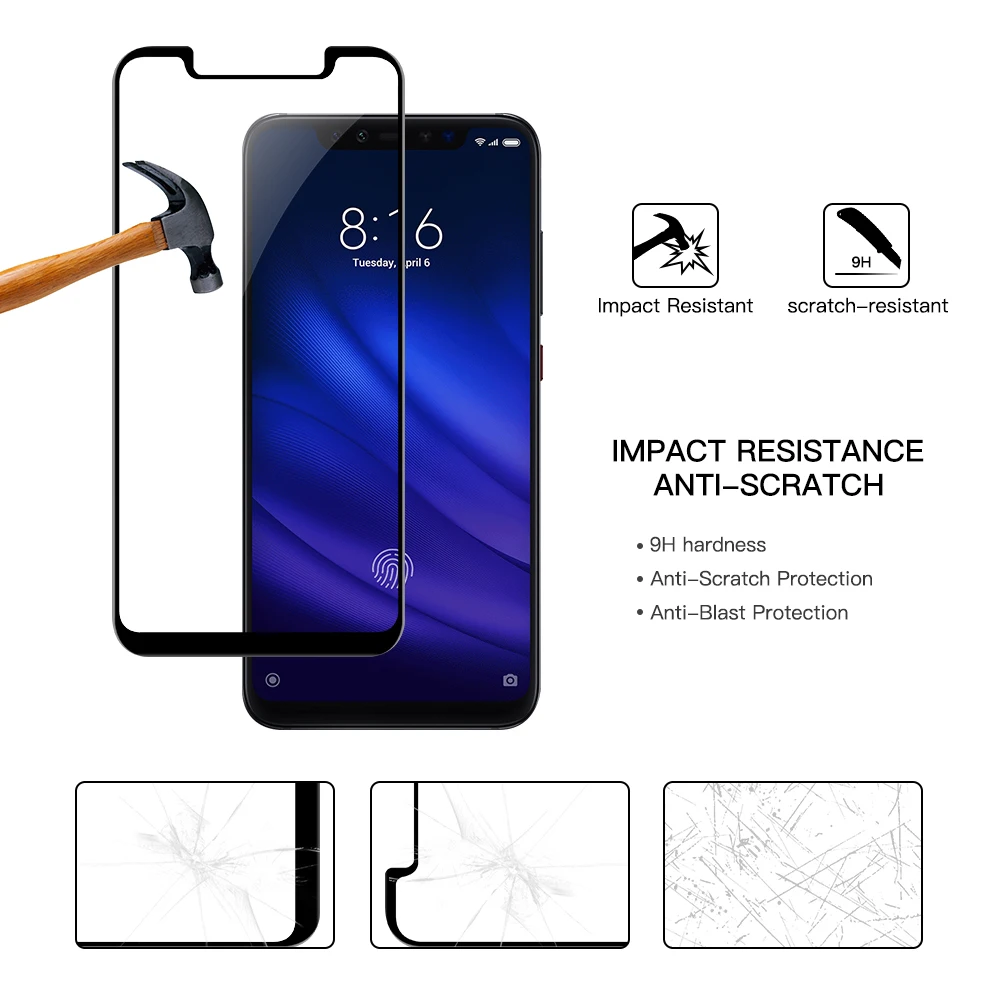 

For Xiaomi MI 8 Pro 8 Lite Redmi Note 6 Pro Screen protector Tempered Glass Film Full Glue 8pro 8lite Slim Shockproof Thin 2pcs