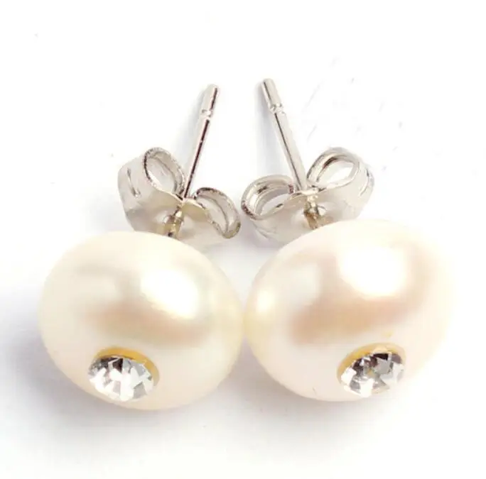 2pc Fashion beautiful 6x10mm Natural White Freshwater Pearl Crystal Silver Earrings | Украшения и аксессуары