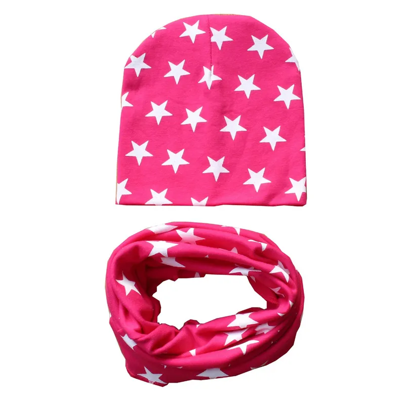 Осенне-зимняя Хлопковая шапочка для младенца, комплект для мальчиков и девочек, шарф с воротником, весенний теплый шейный платок, Детские модные комплекты шапок, детские шапки, шарфы - Цвет: rose star