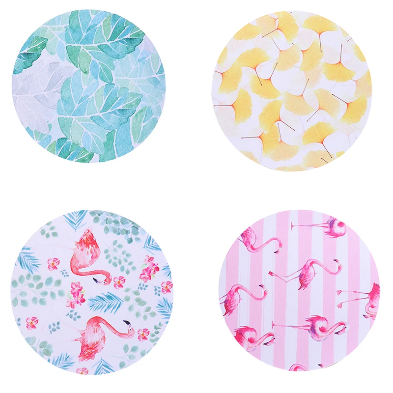 

20cmX20cmX0.3cm Flamingo Leaf Art Design Mouse Pad Round Office Mice Pad Rubber Home Computer Anti-slip Table Mat Study Room PC