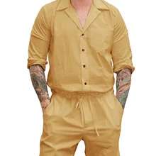 Летний мужской однотонный комбинезон, Повседневная Свободная Мужская одежда, Ropa De Hombre, спортивные костюмы, мужской комплект, мужские короткие комплекты