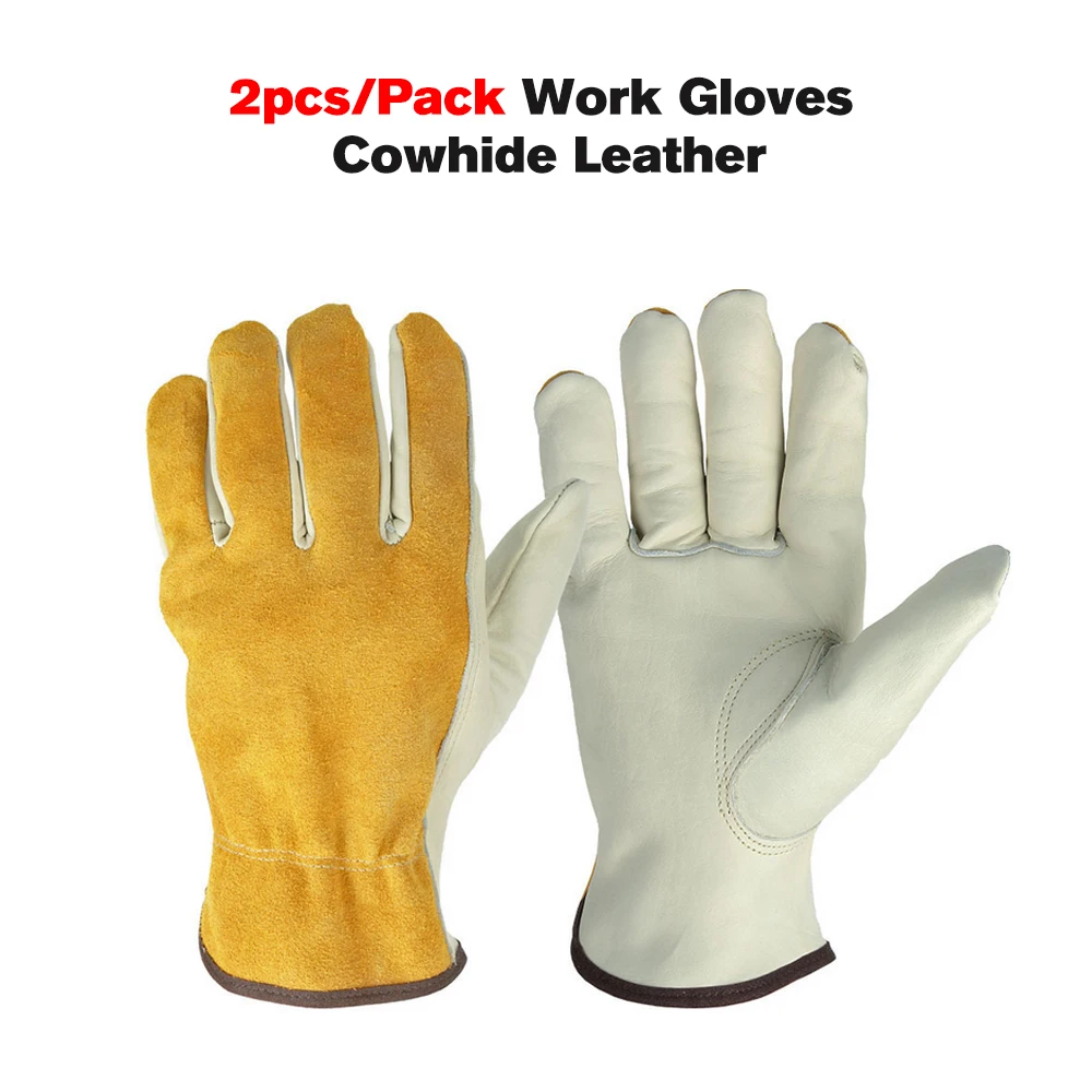 

2pcs/Pack Work Gloves Cowhide Leather Men Working Welding Gloves Driver Security Protection Wear-resisting Gloves