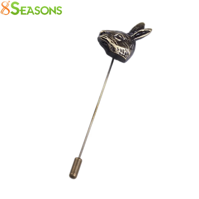 

8SEASONS 1 PC Rabbit Stick Pin Brooches Tie Tac Lapel Pin Brooch Sweater Clips Clothes Decoration Antique Bronze 7.7cm x 2.6cm