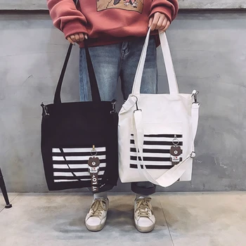 

Fashion Stripe Zipper Women Canvas Handbags Messenger Bags 2019 New Female Students School Bags Casual Soft Shoulder Bags