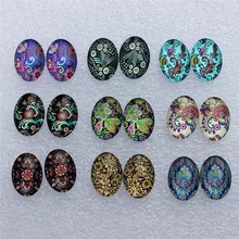 13x18mm oval flores retrô misturadas, cabochões, foto reta, domo, joias, acessórios diy por pares 18 pçs/lote k06039