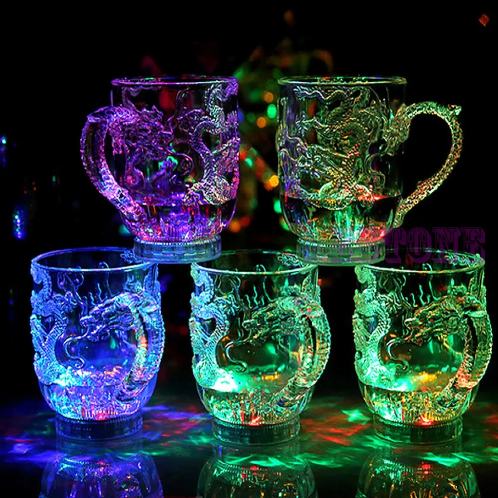 Светодиодный Индуктивный светильник с изображением дракона цвета радуги, светящиеся кружки, стаканы для пива